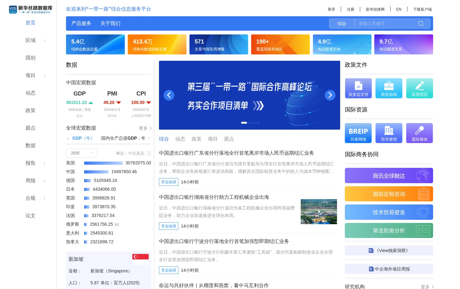 新华丝路数据库 页面快照